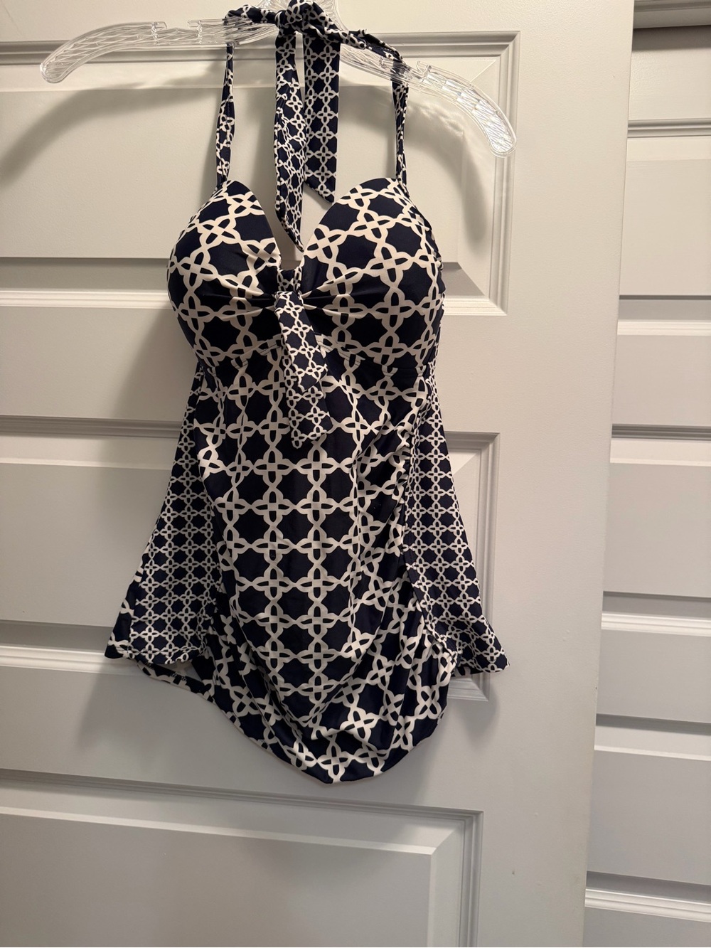 Merona Navy and White Patterned Halter Bathing Suit Top